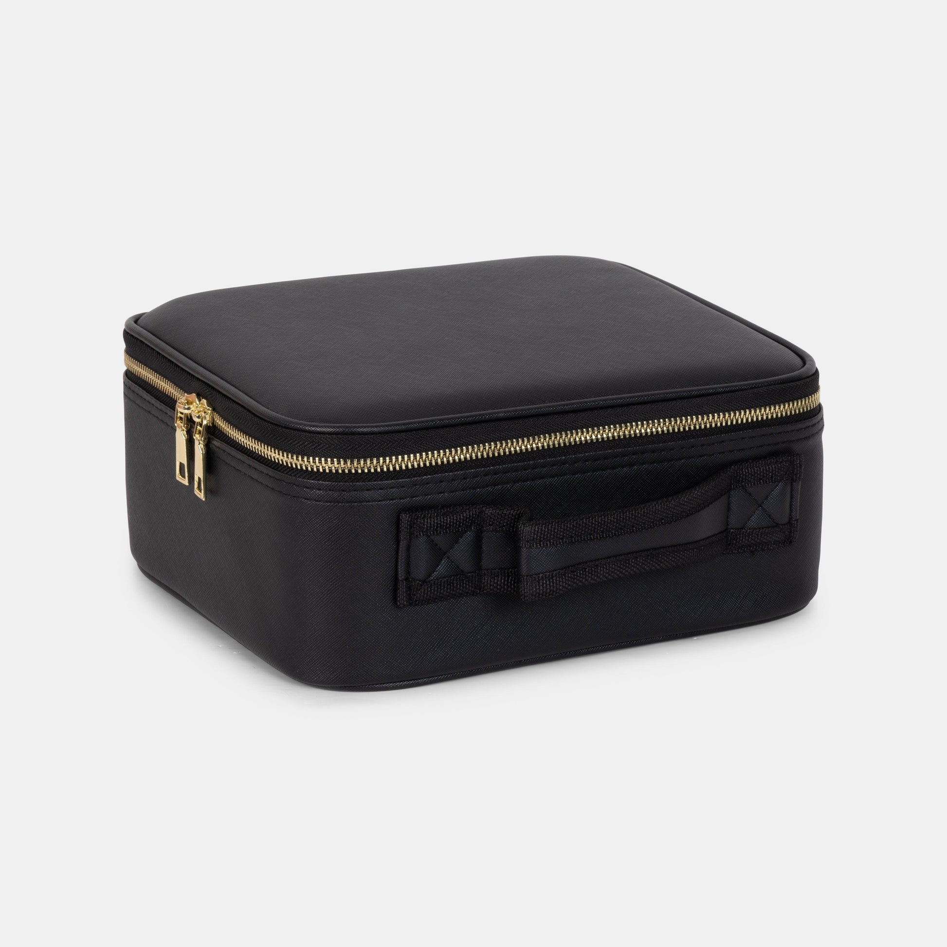 alt="Black travel vanity case for makeup and accessories"